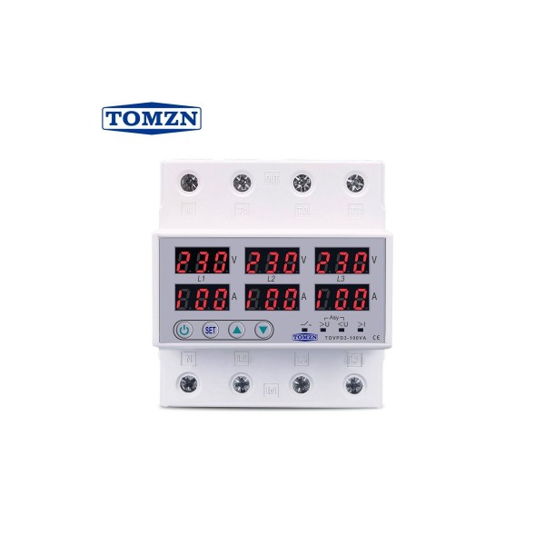 Tomzn Trifaz 380V 100A Gerilim ve Akım Koruma Rölesi Yüksek Alçak Voltaj Koruyucu Röle - Sanayi Tipi