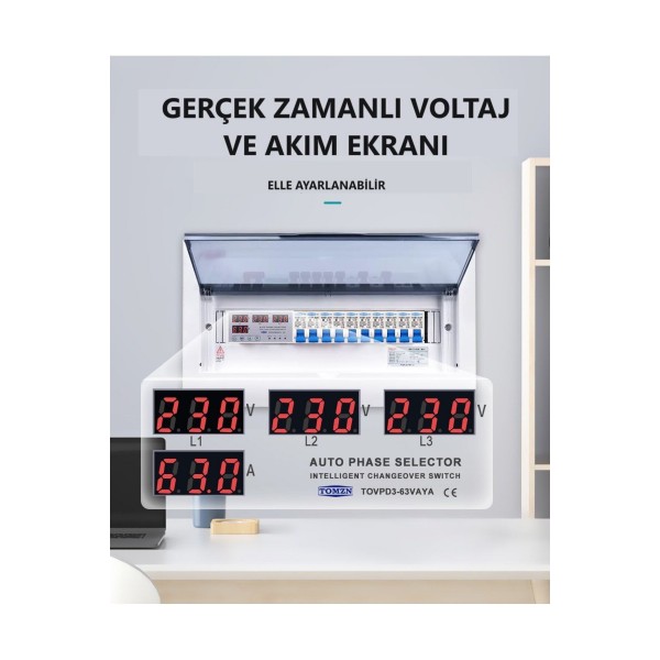 Tomzn Otomatik Faz Seçici Ve Yüksek Alçak Voltaj Akım Koruma Rölesi 220v 100A