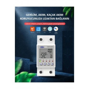 Tomzn Akıllı Kaçak Akım Koruma Rölesi ve Voltaj/Akım Koruyucu Röle 63A Monofaz - Ayarlanabilir KAR (10MA-99MA)