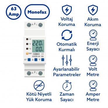 Tomzn Hiking Voltaj ve Akım Koruma Rölesi Yüksek Alçak Gerilim ve Akım Koruyucu Röle 63A Tomzn Hiking Voltaj ve Akım Koruma Rölesi Yüksek Alçak Gerilim ve Akım Koruyucu Röle 63A
