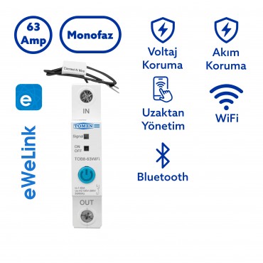 Tomzn WiFi Akıllı Voltaj ve Akım Koruma Rölesi, Dahili Enerji Ölçer 63A eWelink Uyumlu - Tek Kutup