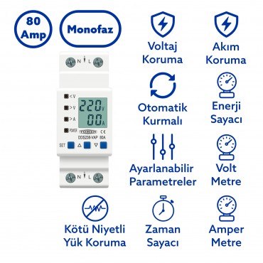Tomzn Hiking Voltaj ve Akım Koruma Rölesi Yüksek Alçak Gerilim  ve Akım Koruyucu Röle 80A